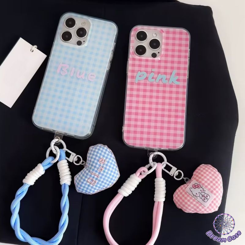 สายคล้องคอสีชมพูลายตารางสีน้ำเงิน เคส OPPO A16 A38 A17 A78 A36 A55 A57 A53 A12 A1K A15 A9 A58 A5s A3