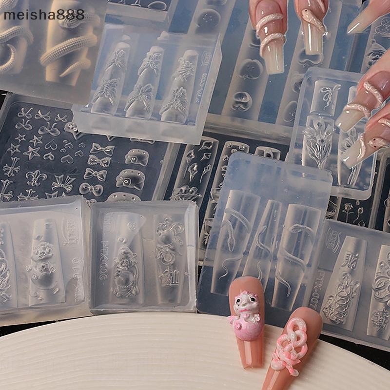 Meisha888 ประณีตโปร่งใสโบว์ Kt แมวผีเสื้อเล็บแกะสลักแม่พิมพ์ 3D แม่พิมพ์ Diy ออกแบบแม่แบบแม่พิมพ์สร้