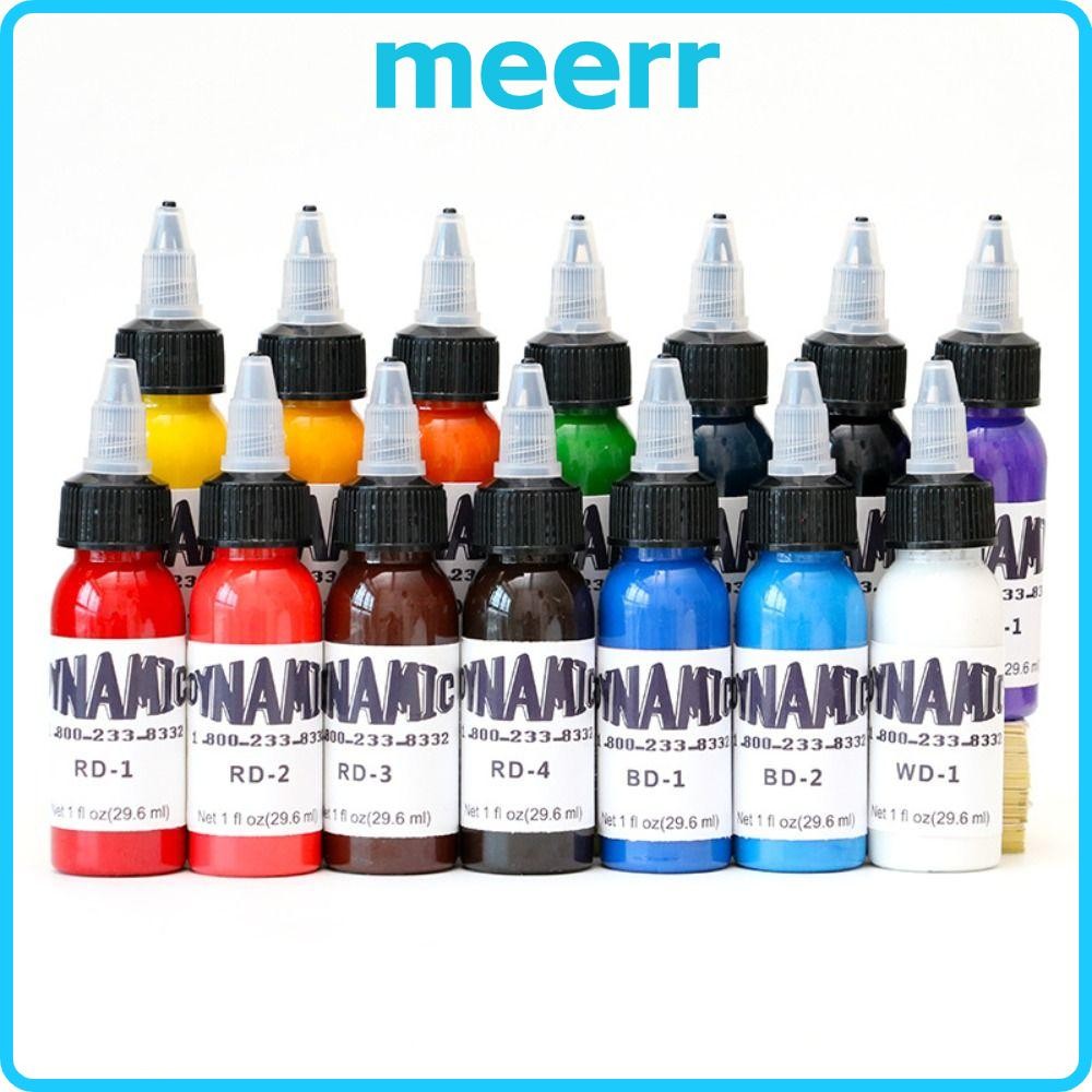 สีฝึกสัก MEERR, หมึกสักสีน้ําตาลดํา 30 มล., คุณภาพสูงสีขาวสีฟ้าสีม่วงสีชมพูสีแดงสีเขียว Tattoo Pigment
