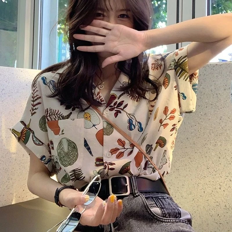 Couture เสื้อเชิ้ตแขนสั้น ผ้าชีฟอง ลายดอกไม้ thumbnail 4