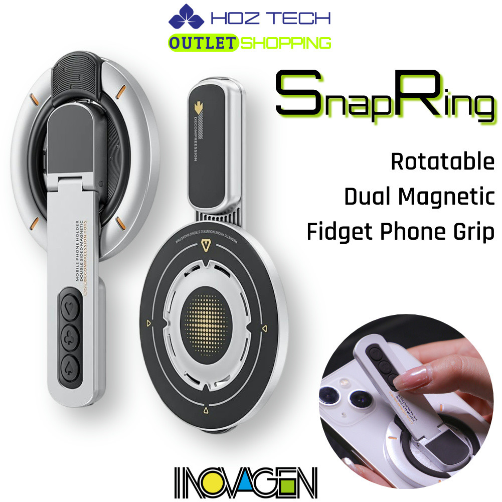 Inovagen SnapRing Strong Magnetic Phone Ring Grip,ขาตั้งโทรศัพท์แบบหมุนได้แม่เหล็ก 2 ด้านพร้อมปุ่มอยู่ไม่สุข,ที่วางโทรศัพท์สากล
