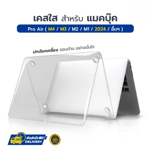 เคสใสป้องกันโน๊ตบุ๊ค for MacBook Pro Air 13 14 15 16 M1 M2 M3 M4 M4Pro M4Max 2023 2024 โปร่งใสสูงและทนต่อรอยขีดข่วน