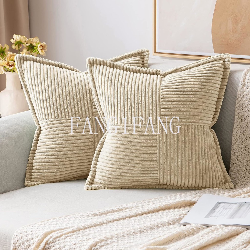 หมอน 18x18 นิ้ว Splicing Super Soft Boho ลาย Corduroy หมอนกว้างตกแต่ง Texturedโยนหมอนสําหรับที่นอนเบาะ Livingroom