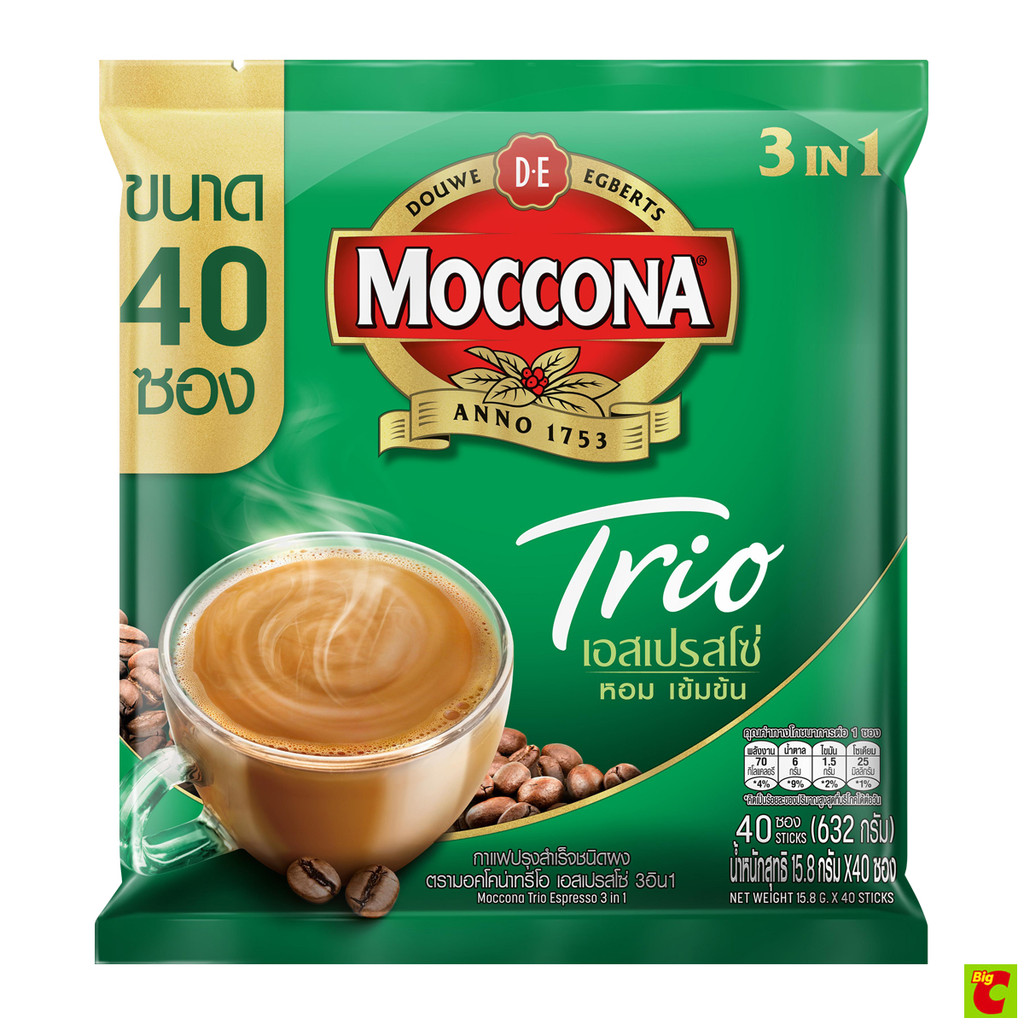 มอคโคน่า ทรีโอ กาแฟปรุงสำเร็จชนิดผง 3อิน1 เอสเปรสโซ่ 15.8 ก. x 40 ชิ้น