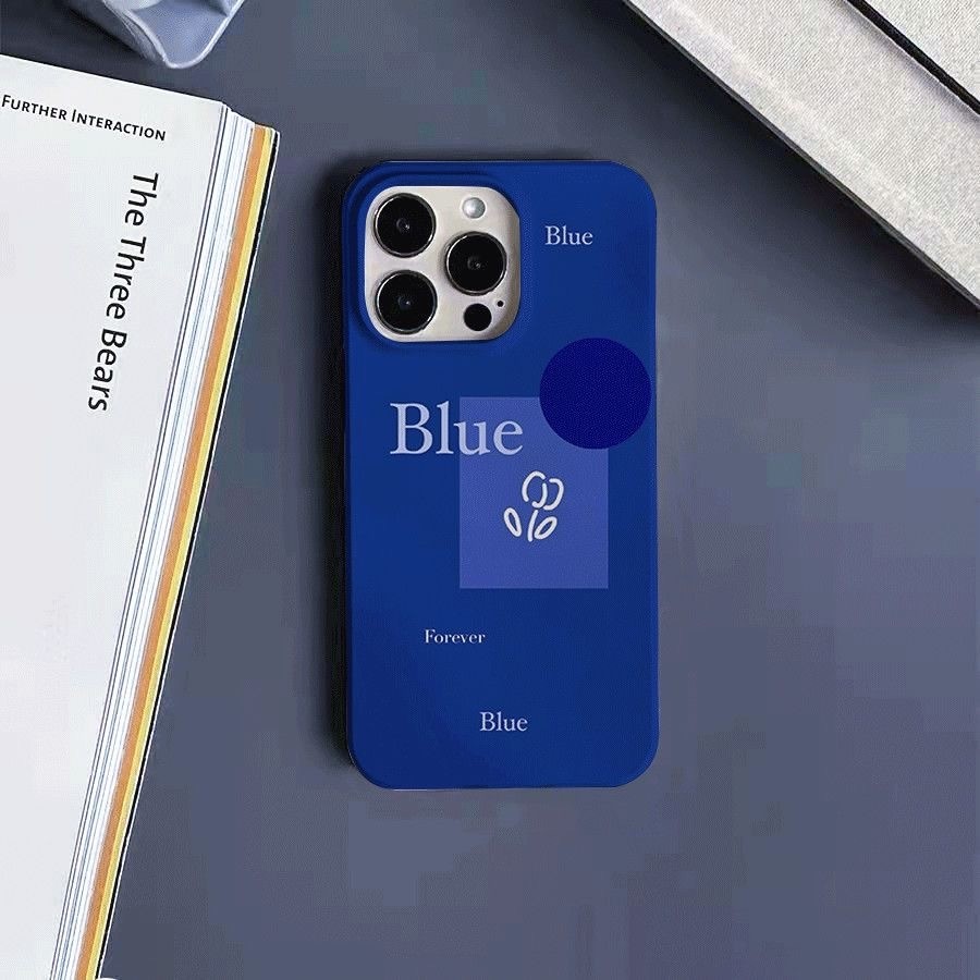 Simple Blue ด้านล่างสีทึบป้ายเคสโทรศัพท์เหมาะสําหรับ iPhone 16 ProMax 16Pro 16plus ครึ่งแพ็ค 11Pro 1