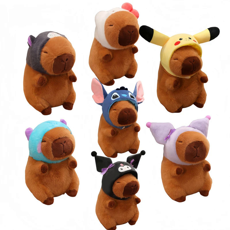 Capybara Plush Toy Simulation Capibara Cosplay Pokemon Pikachu Disney Stitch Sanrio Hello Kitty Kuro