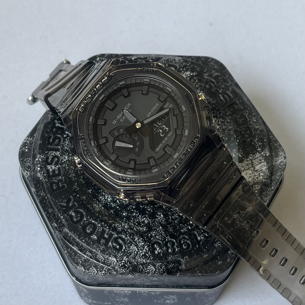 G-shock GA-2100-2A2DR Jelly โปร่งใสสีเทาใบมีดน้ําแข็งผู้ชายกีฬานาฬิกาเรซิ่นสายนาฬิกา kh57