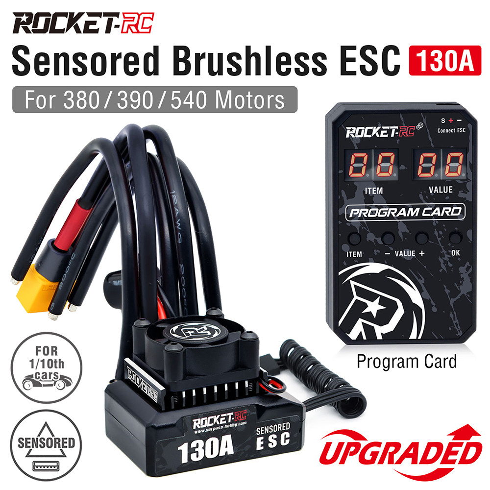 ใหม่ ROCKET-RC Brushless ESC 130A Sensored Electronic Speed Controller 6 V/5A BEC สําหรับ 1/10 RV รถ 380 390 540 มอเตอร์พัดลมระบายความร้อนที่ถอดออกได้