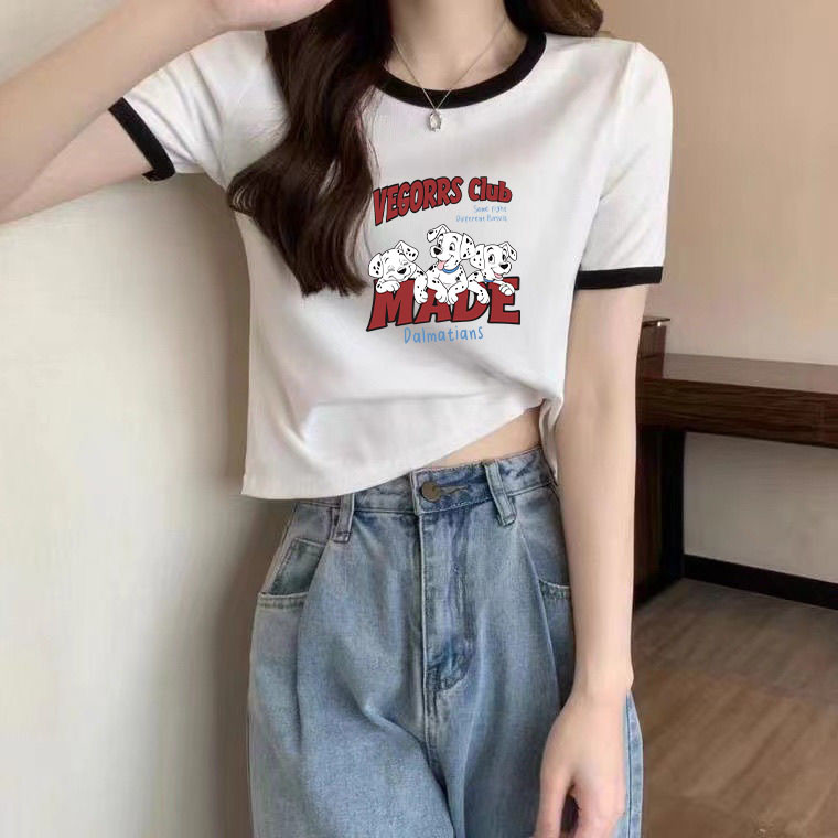 MODEMFASHION เสื้อยืดครอป เสื้อยืดวินเทจแขนสั้นผู้หญิง เสื้อทรงหลวมสไตล์เกาหลี ลายการ์ตูนน่ารัก ( NO.T5 )