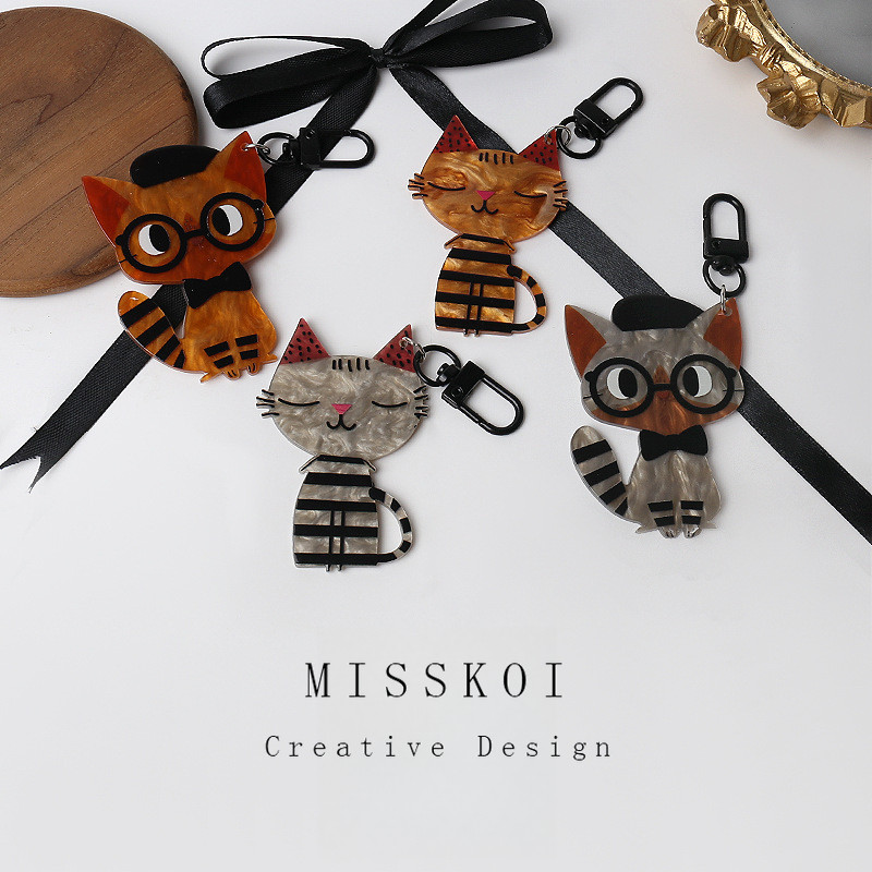 MISMEMO Retro Premium Cat Cat Melade Streamer Stripes พวงกุญแจแมวที่ไม่ซ้ํากันระดับพรีเมียม