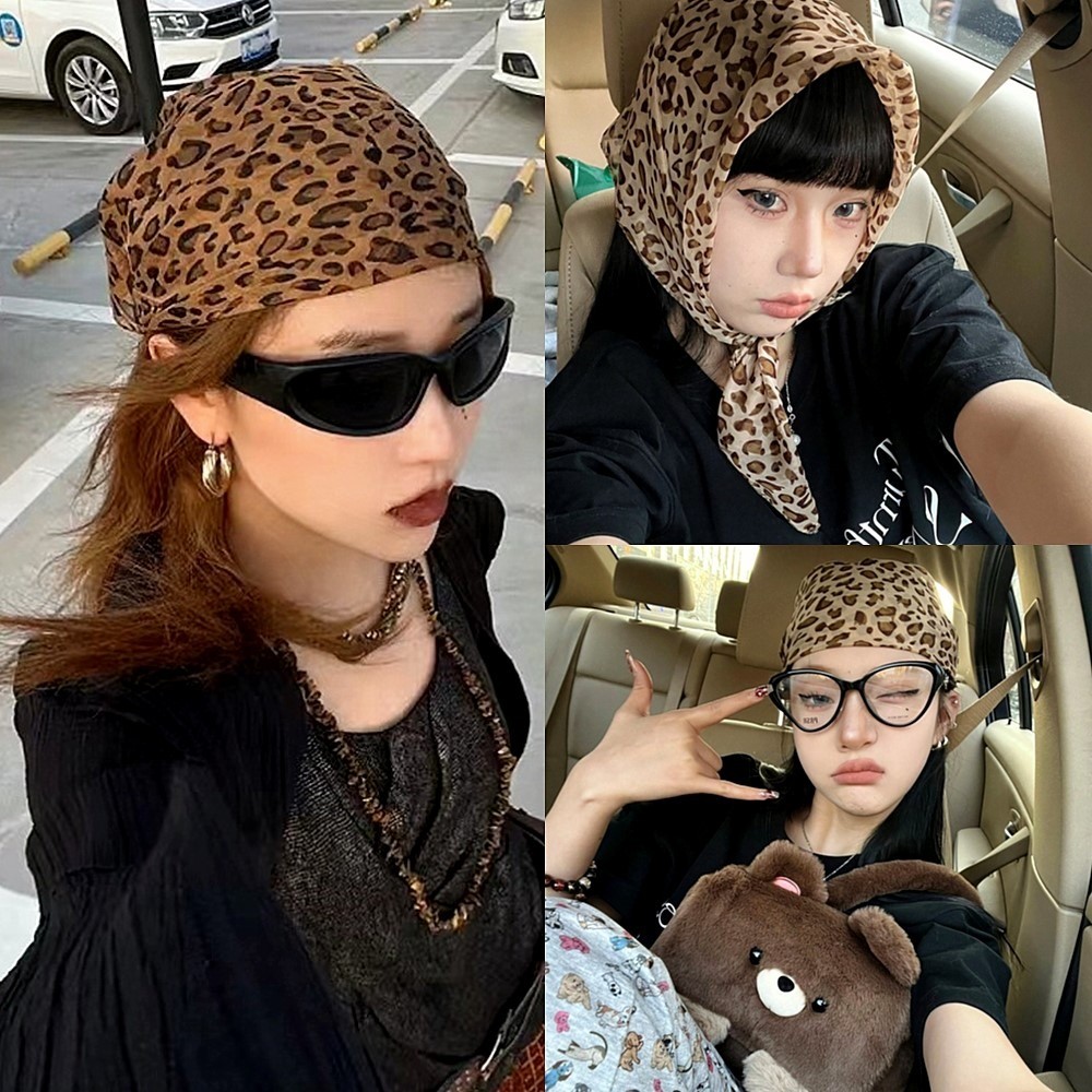 ยุโรปอเมริกัน y2k สาวร้อนหมึกรอยเปื้อน Baotou สามเหลี่ยม Headscarf หญิง All-Match แฟชั่น Hip-Hop Retro ผ้าพันคอสี่เหลี่ยมเล็ก