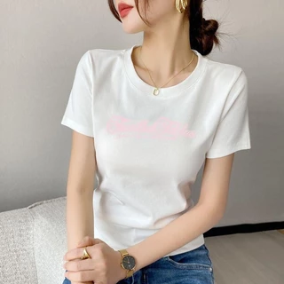 เสื้อยืดแขนสั้นผู้หญิง ลายกราฟิกเสื้อยืดแตาล สำหรับผู้หญิง ใส่หน้าร้อน เสื้อทรงสกินนี่