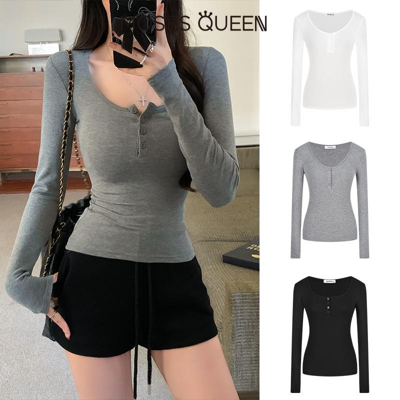 MOSESQUEEN Pure U-neck คอกึ่งเปิดแขนยาวผู้หญิงใหม่การออกแบบเฉพาะเสื้อลําลอง #62315 ราคา ถูกที่สุด ดีลบีเคเค แกลเลอรีภาพที่ 3
