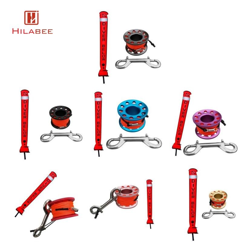 Hilabee ดําน้ํา SMB Surface Marker ทุ่นหลอดสัญญาณพร้อม Dive Reel Spool อุปกรณ์ความปลอดภัยสีต่างๆ