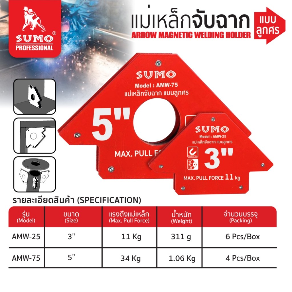 แม่เหล็กจับฉาก SUMO แบบลูกศร 5 นิ้ว ตัวเข้ามุมฉาก ฉากแม่เหล็ก ใช้งานได้ง่าย AMW-25 MW-75H - รูปที่ 5