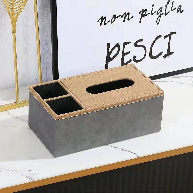 Leather Multi-Functional Tissue Box Hotel Remote Control Storage Box Simple Home Living Room Drawer 