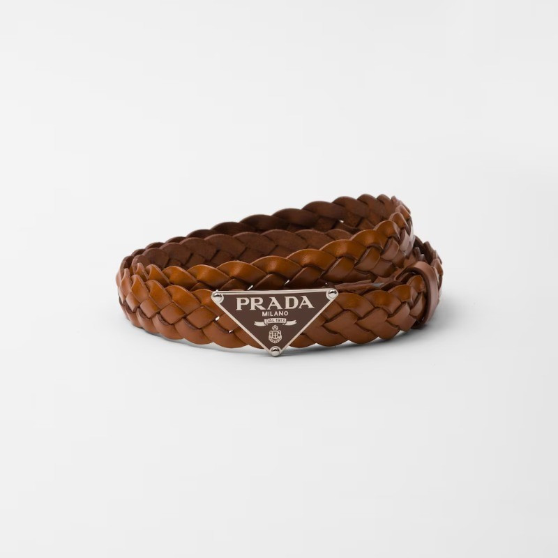 คุณภาพเกรดสูงสุด 25MM Casual Fashion Cognac Sophisticated Braided Motif Nappa Leather Belt With [+กล่องของขวัญต้นฉบับ]