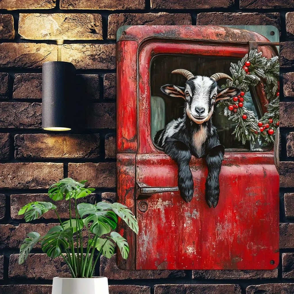 1ชิ้น8x12นิ้วชนบทแพะคริสต์มาสป้ายโลหะปักแผ่นโลหะผนังนํามาใช้ใหม่งานศิลปะสําหรับบ้านคลับคาเฟ่ตกแต่งวันหยุด - รูปที่ 3