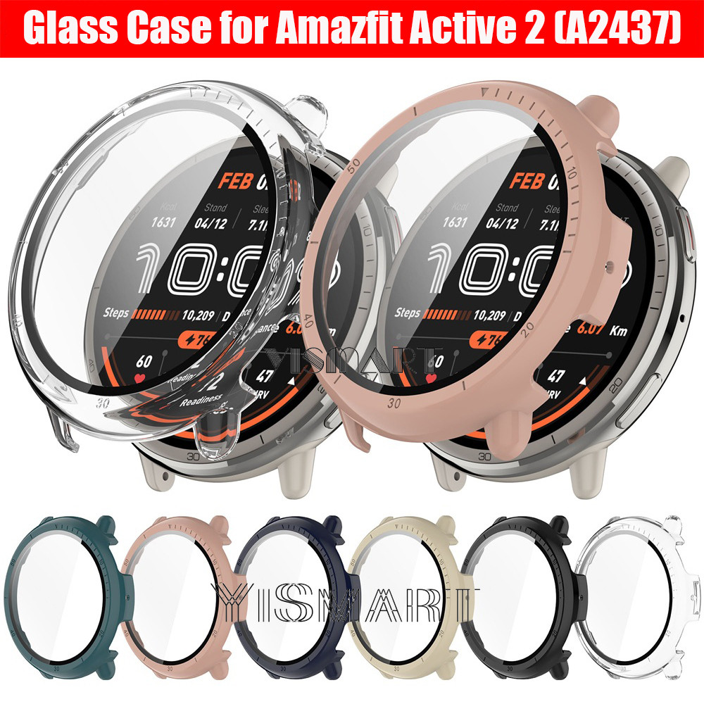 กระจกนิรภัยป้องกันหน้าจอสําหรับ Amazfit Active 2 เคสแข็งคลุมทั้งหมดสําหรับ Huami Amazfit Active2