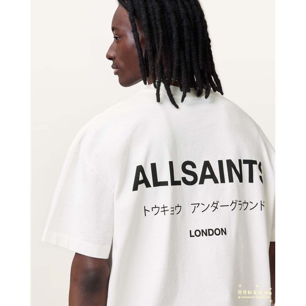 Allsaints Mens Oversize Letter LOGO เสื้อยืดแขนสั้นผ้าฝ้ายพิมพ์ลาย - รูปที่ 2
