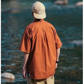 Pannofluxus เสื้อเชิ้ตผู้ชายแขนสั้นญี่ปุ่นฮาราจูกุแบรนด์อินเทรนด์ปักลายชุดทํางานเสื้อเชิ้ต