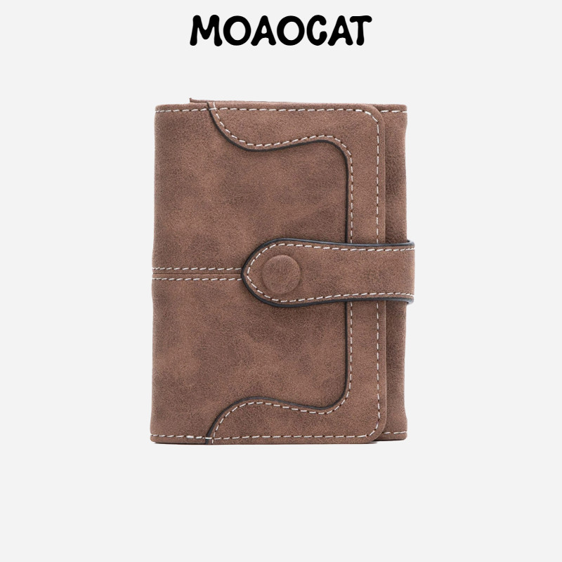 MOAOCAT กระเป๋าสตางค์สั้นผู้หญิงสไตล์วินเทจ 2025 แบบแมตต์ - กระเป๋าอเนกประสงค์ 2 ช่องพร้อมช่องใส่บัตร No 103