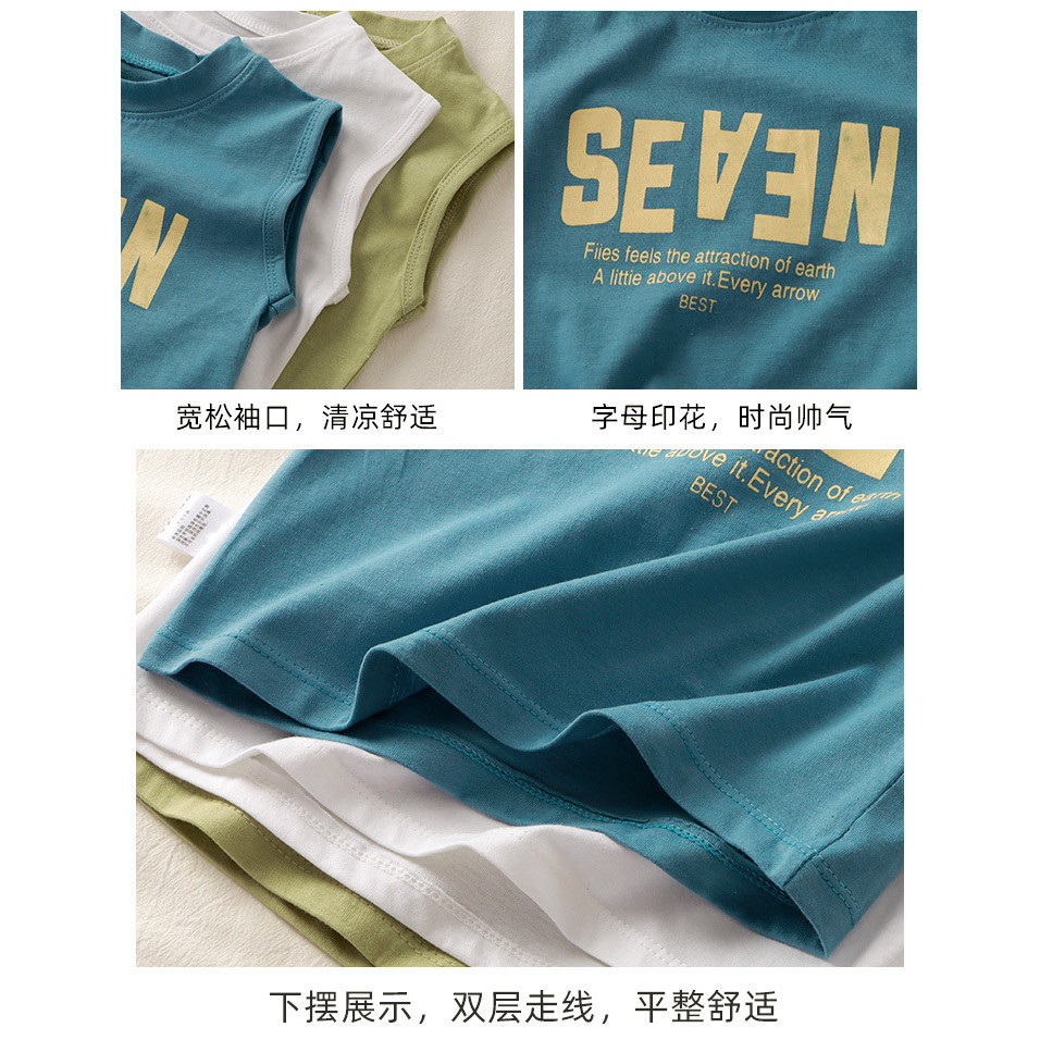 [เฮ้] 80-150 เด็กฤดูร้อนผ้าฝ้ายแท้ด้านบนเวอร์ชั่นเกาหลีเสื้อกั๊กไหล่กว้างชายหญิงเสื้อยืดแขนกุดเด็กใหญ่ทุกการแข่งขัน จุดต่ําสุด - รูปที่ 7