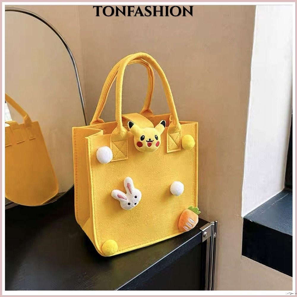 Tonfashion กระเป๋าถือ กระเป๋าช้อปปิ้ง ผ้าสักหลาด ลายหมีสตรอเบอร์รี่ แบบพกพา สําหรับเด็ก