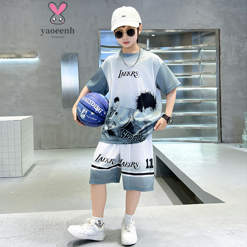 【YAOEENH】พร้อมส่ง ชุดกีฬา เสื้อแขนสั้น กางเกงขาสั้น ขนาดใหญ่ 120-170 ซม. แฟชั่นฤดูร้อน สําหรับเด็กผู้ชาย