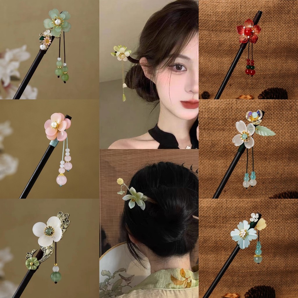ใหม่ กิ๊บติดผม ดอกไม้จีน เด็กผู้หญิง เครื่องประดับผม แก้วไม้สีดํา เครื่องประดับผม cheongsam