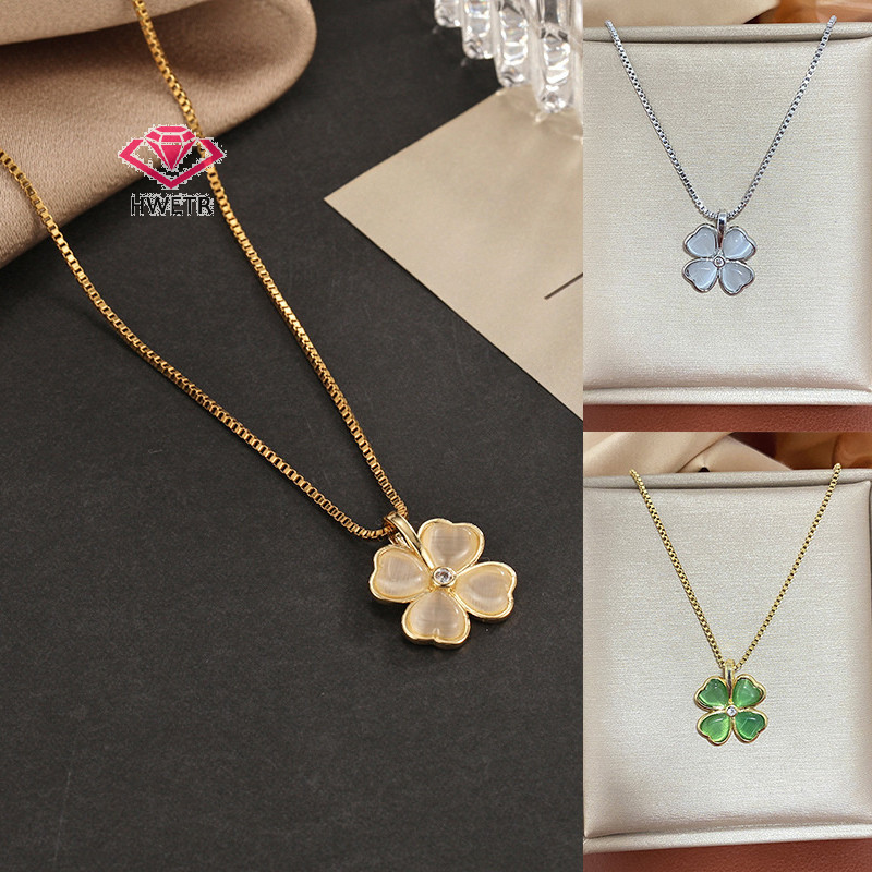 HWETR Lucky Clover สร้อยคอผู้หญิง Gold Plated Eye ดอกไม้กลีบล็อคกระดูกใหม่