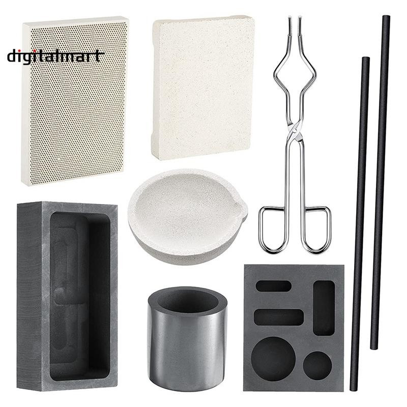 [digitalmart] ชุดอุปกรณ์หลอมละลายกราไฟท์ เบ้าหลอม 9 ชิ้น สําหรับโลหะ ทอง เงิน และทองแดง
