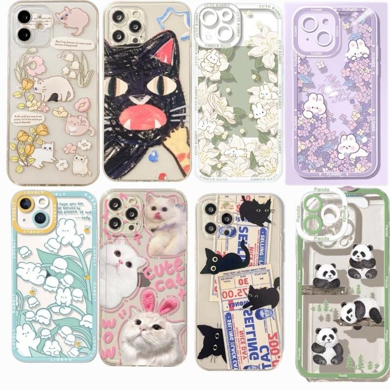 Doodle Angry Cat Rabbit Casing สําหรับ OPPO Reno 11F 11 10 Pro Plus A60 A79 A78 A58 Realme C67 C55 C