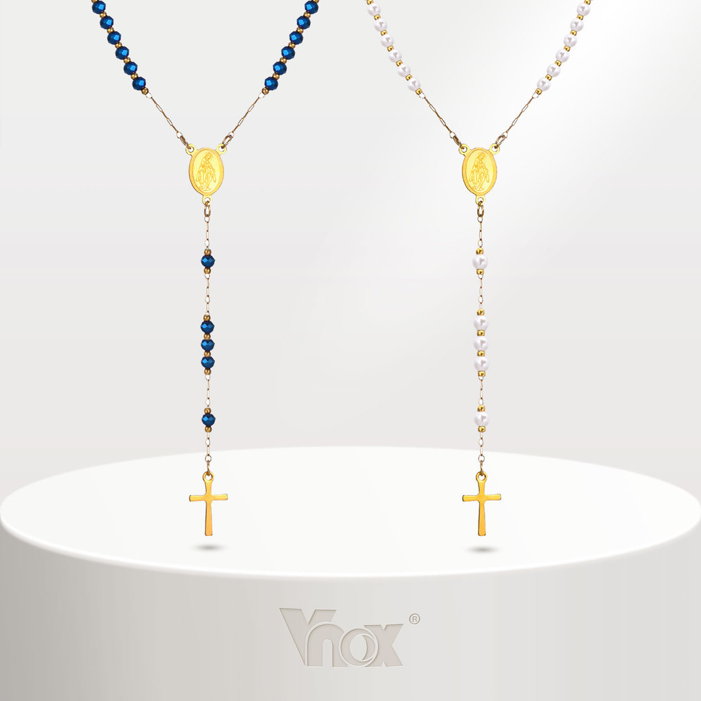 VNOX เครื่องประดับ สร้อยคอยาว ประดับลูกปัด สีทอง 18K เหมาะกับของขวัญ สําหรับผู้หญิง