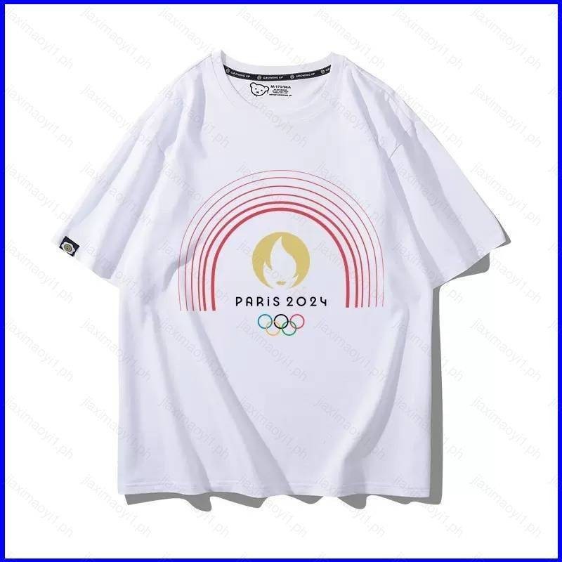 เสื้อยืดแขนสั้น พิมพ์ลายสัญลักษณ์เกมโอลิมปิก 3D แบบสวมหัว พลัสไซซ์ 6XL แฟชั่นฤดูร้อน 23 Paris 2024