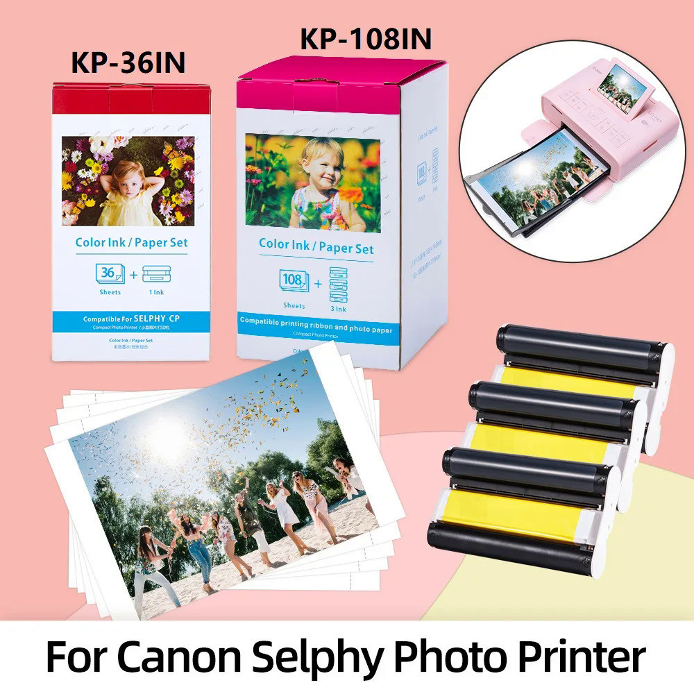 3 Color Ink 108 Sheets Photo Paper 100 x 148mm Compatible for Canon Selphy KP-108IN for CP Series Printers CP1300 CP1200