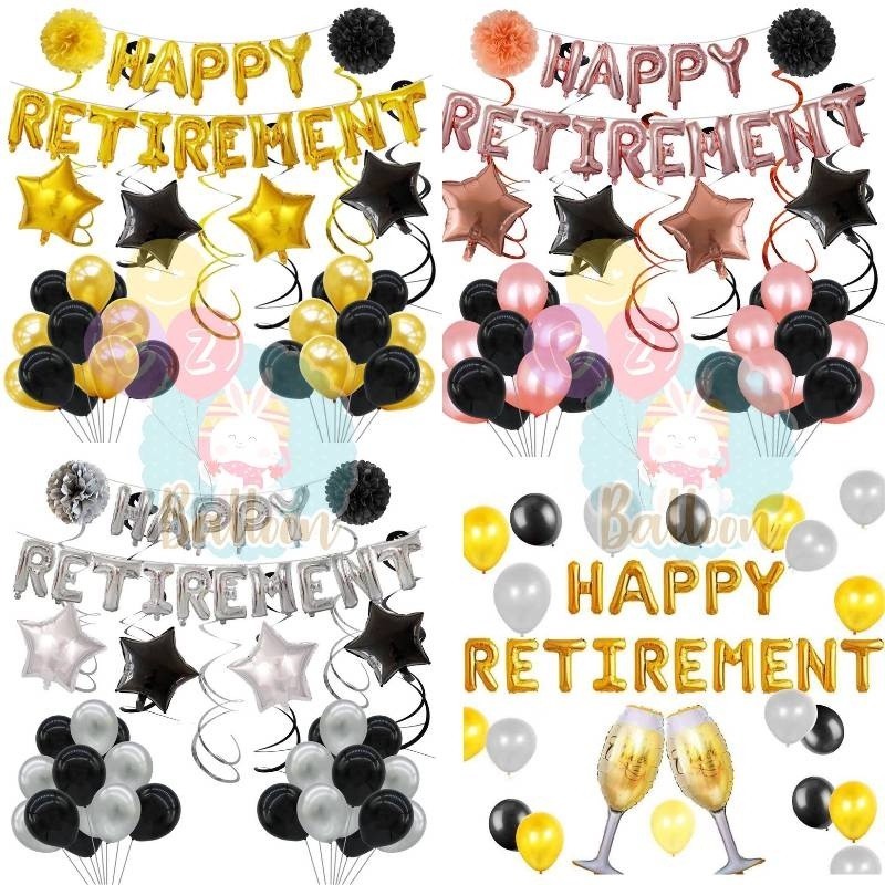 (ร้านไทย) ฟอยล์ลูกโป่งตกแต่ง happy retirement วันงานเกษียณ มีทั้งแบบเซ็ตและแบบชุดคำ