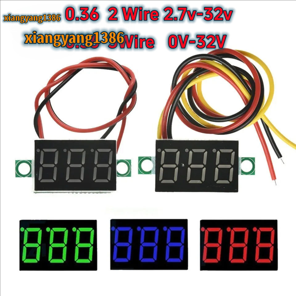 0.36 นิ้ว 2/3 สาย LED โวลต์มิเตอร์แบบดิจิตอล DC 2.7V-32V DC 0-32V รถจักรยานยนต์โวลต์มิเตอร์แบบดิจิตอ