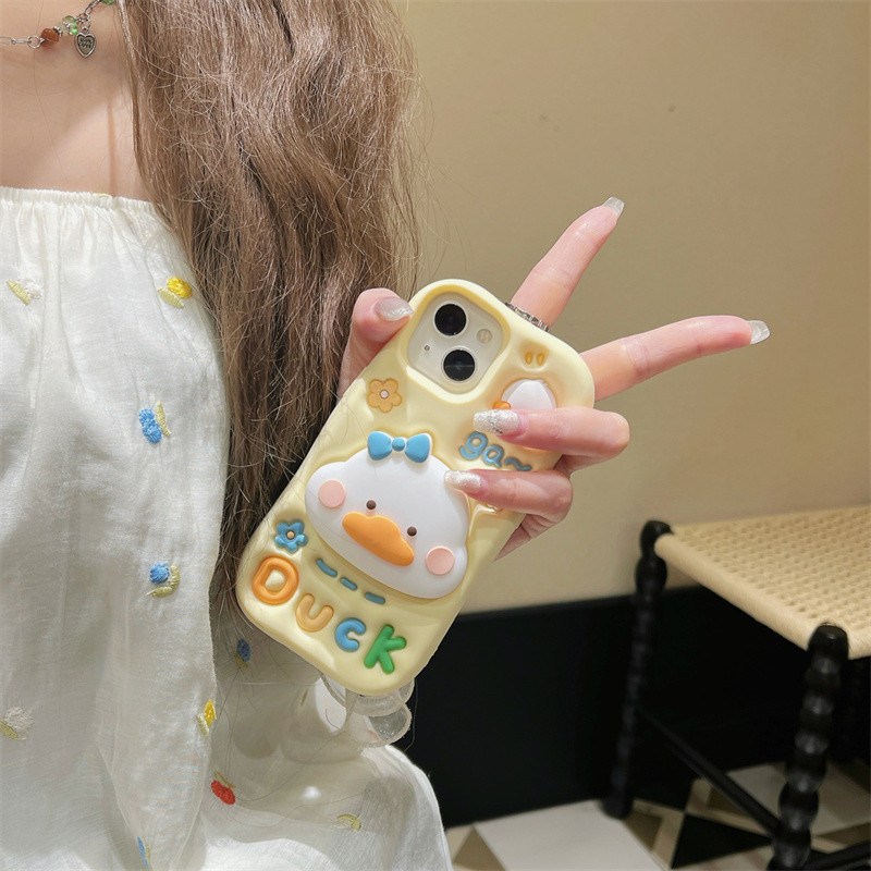 เคสโทรศัพท์มือถือ ซิลิโคน กันกระแทก กันลื่น ลายการ์ตูนเป็ด พร้อมที่ตั้งวาง สําหรับ Iphone 15promax 14promax 13promax 15pro 14pro 13pro 11 12 12pro - รูปที่ 3