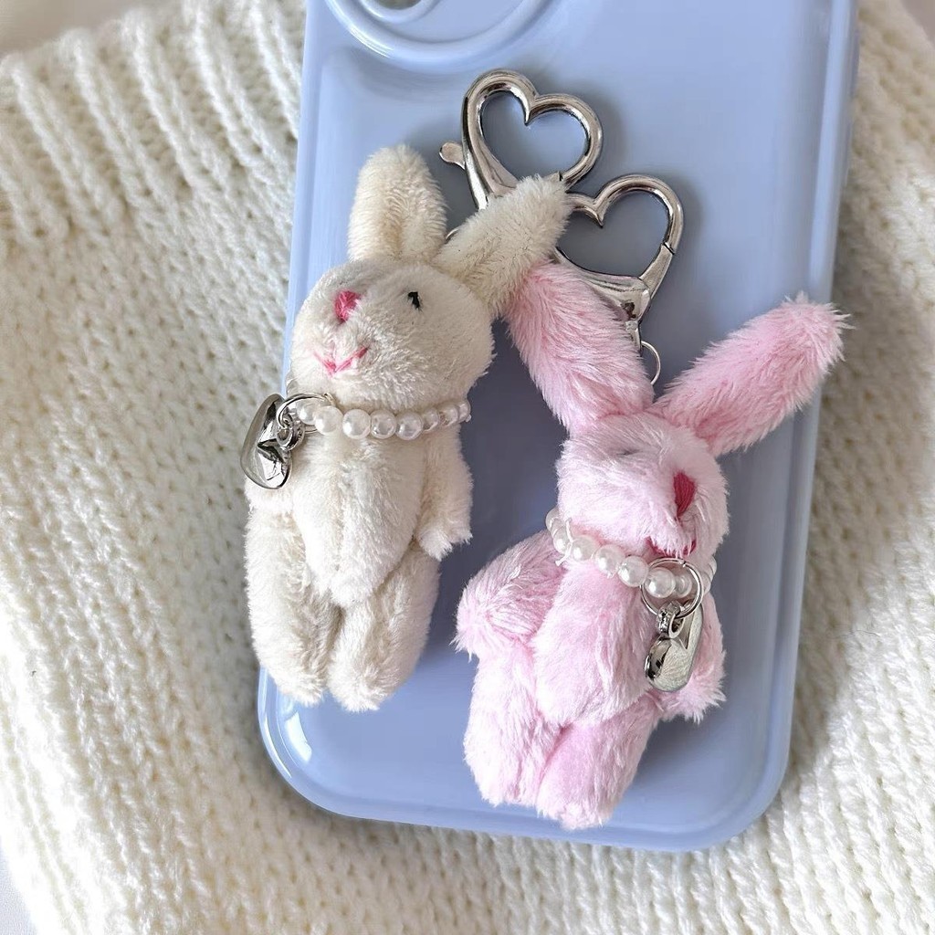 Stay Cute Girl Cute Bunny Pendant Plush Doll Pearl Heart Doll Pendant Bag Charm Accessories Keychain