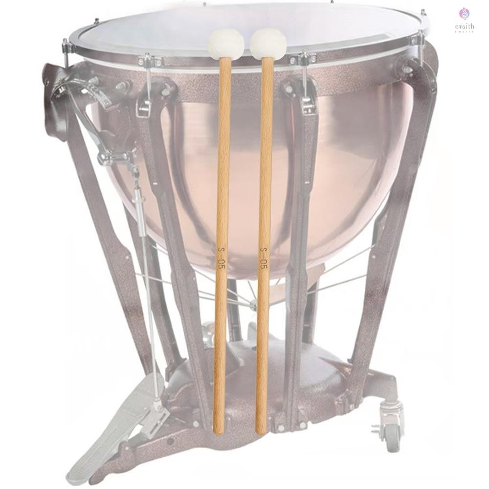 ไม้ตีกลองสักหลาด พร้อมด้ามจับไม้ สีขาว สําหรับเครื่องดนตรี 1 คู่