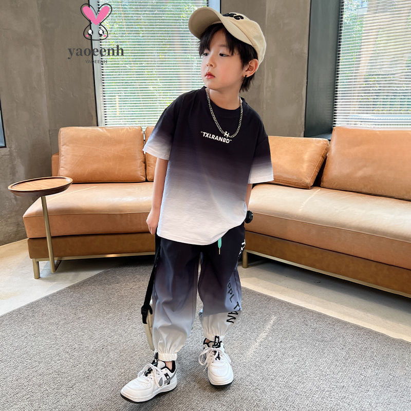 【YAOEENH】พร้อมส่ง ชุดเสื้อแขนสั้น กางเกงขาสั้น ไล่โทนสี ขนาดใหญ่ 120-170 ซม. แฟชั่นฤดูร้อน สําหรับเด็กผู้ชาย