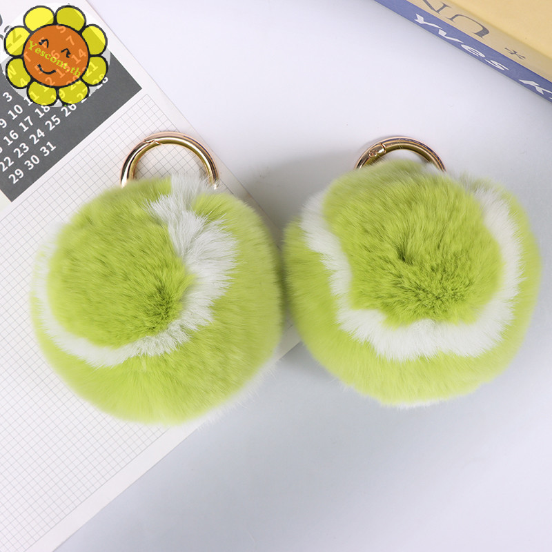 Yescont Soft Fluffy Tennis Ball พวงกุญแจตุ ๊ กตา Plush Ball พวงกุญแจสาวกระเป ๋ าเป ้ สะพายหลังจี ้ กระเป ๋ าแขวนตกแต ่ ง TH