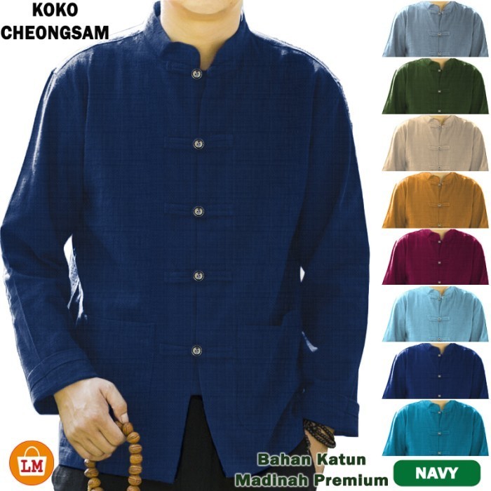 ✨ -เสื้อเชิ้ตแขนยาวผู้ชาย Koko KOKO CHEONGSAM IPMAN LMS 17152-17160 - Navy Madinah, M