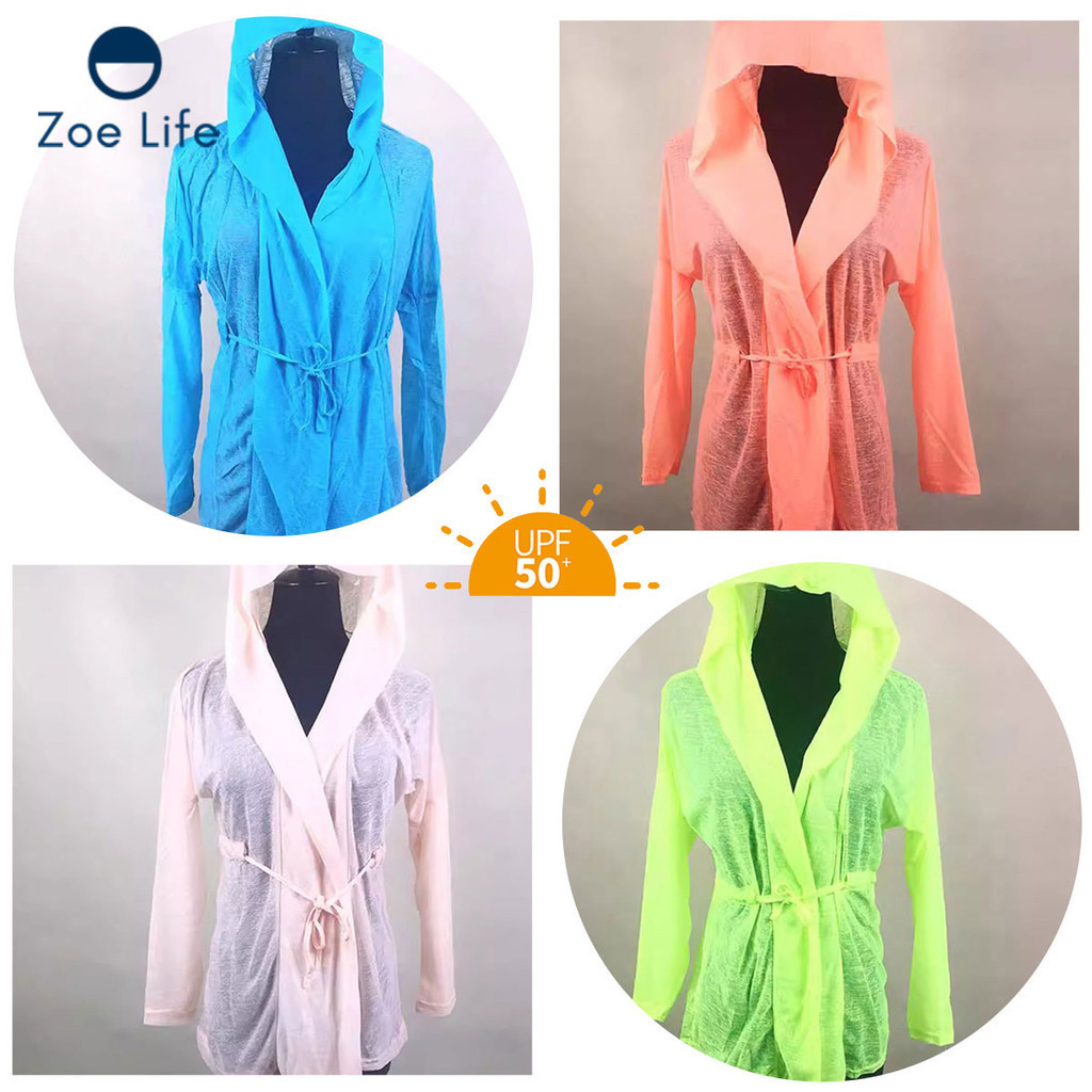สินค้าใหม่! เสื้อกันแดดสำหรับผู้หญิง เสื้อแขนยาวป้องกันรังสี UV สำหรับฤดูใบไม้ผลิ ใส่ในการเดินเล่น พร้อมหมวก ระบายอากาศ