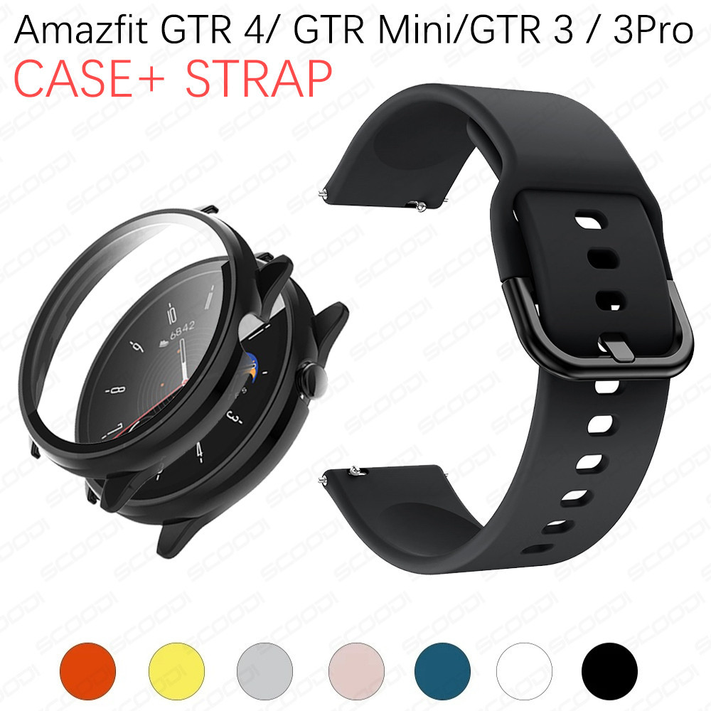วงกีฬา + เคสแก ้ วสําหรับ Amazfit GTR 4 /3 3Pro /GTR Mini Smart Watch สายซิลิโคน + ฝาครอบ