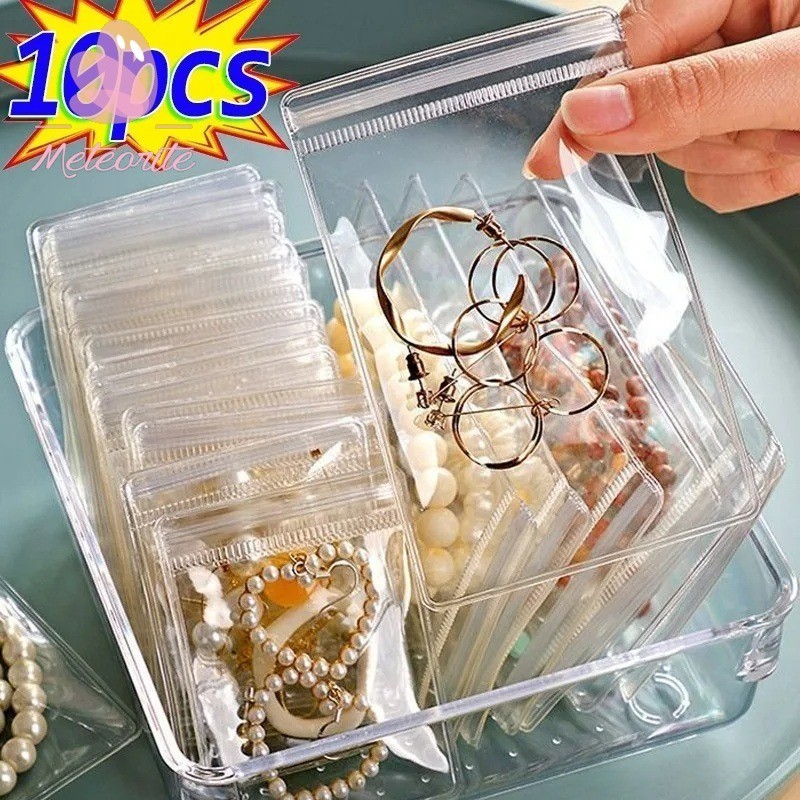 10 ชิ ้ น Clear เครื ่ องประดับ Organizer แพคเกจกระเป ๋ าโปร ่ งใส PVC Anti-Oxidation กระเป ๋ าต ่ างหูสร ้ อยคอผู ้ ถือ Self Sealing กระเป ๋ า