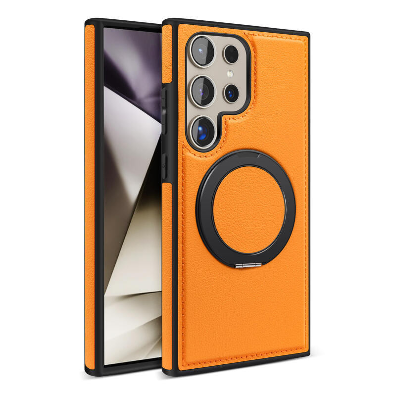 หรูหรา 360° หมุนแหวนแม ่ เหล ็ กวงเล ็ บธุรกิจหนังสําหรับ Samsung S24 S23 S22 Ultra Plus ไร ้ สายชาร ์ จ Drop ป ้ องกันปกหลัง