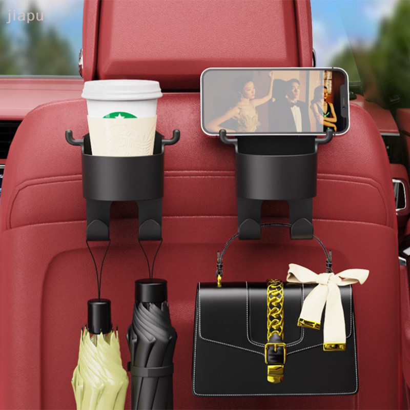 [JIA] Car Seat Headrest Hook Hanger Storage Organizer Universal พร้อมที่วางแก้วสําหรับกระเป๋าถือ Fit Universal ยานพาหนะรถอุปกรณ์เสริม TH