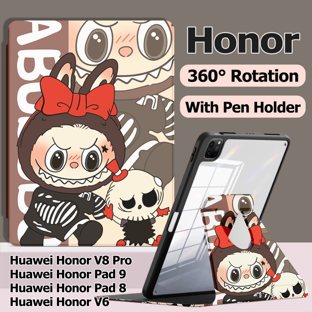 360 ° Rotation Honor Pad 8 Honor Pad 9 Honor Pad V8 Pro Honor Pad V6 แข็งแบบใสอะคริลิคพับฝาเป็นฐานฝาครอบป้องกัน Labubu